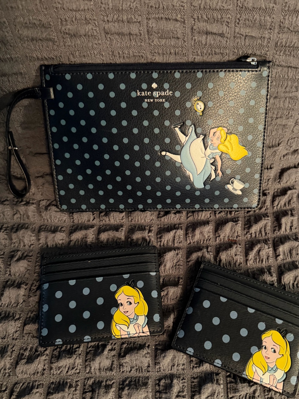 kate spade Black & Light Blue Polka Dot Alice tote attachment and Cardholder Set